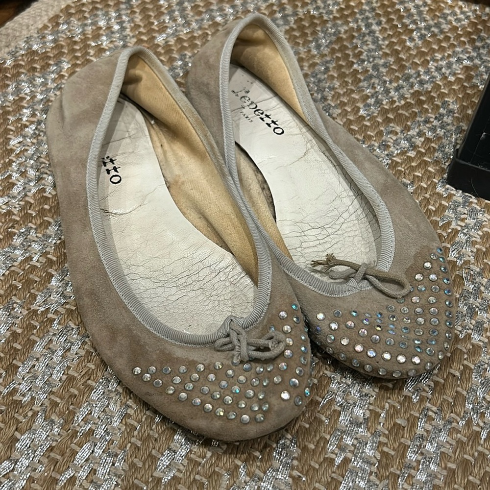Repetto studded grey suede ballet flats